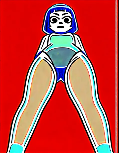 ((1girl, solo)) miko kubota from glitch techs, long hair, blunt bangs, (blue hair with pink highlights), ((, curvy, voluptuous, thick legs, thick thighs, wide hips, small breasts,)),((80s aerobic leotard, lime green leotard, pink leggings, loose socks, sne...