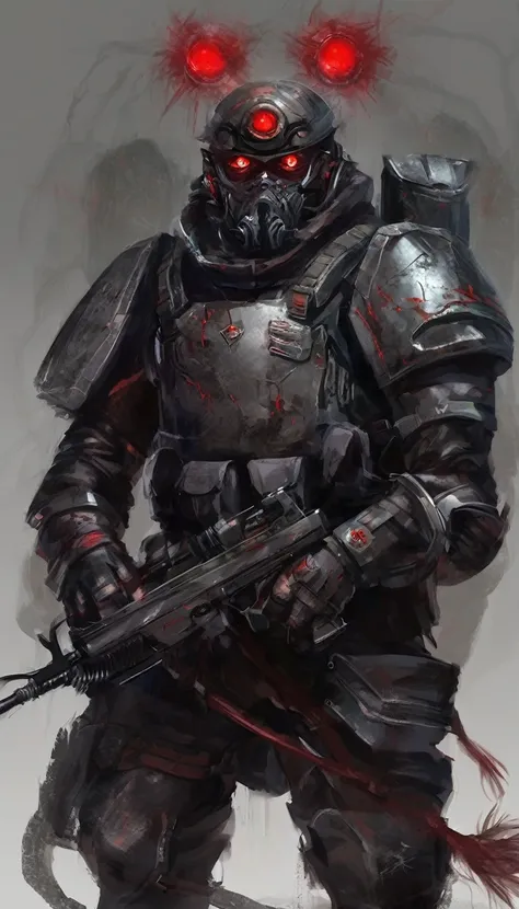 portrait of a soldier monster, with dark aura and red eyes, two eyes, dark aura, no weapons.