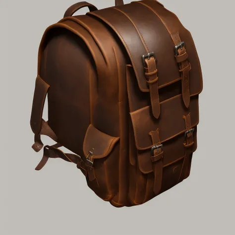 styilized legendary leather backpack object concept art, award winning image, masterpiece, 16k