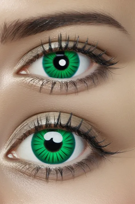 Create a brightly colored contact lens logo with a white background with a green eye in the middle