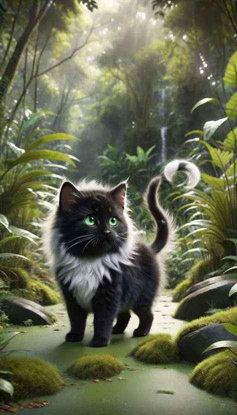 Whiskers pushes through a thicket and spots the distinctive black and white fur of Midnight and Snowflake. His green eyes light up with joy. The jungle around them is dense but slightly brighter as they near each other.