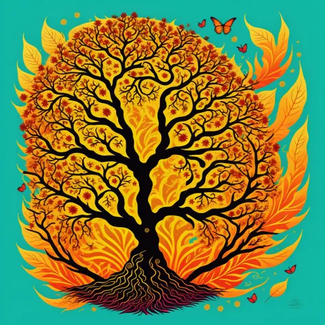 circular tree,four seasons,spring,summer,autumn,winter,leaves,roots,branches,trunk,ornate border,decorative,digital illustration,artwork,movement,time,swirling background,dark background,vibrant colors,natural,life cycle,growth,change,nature,life,peace,har...