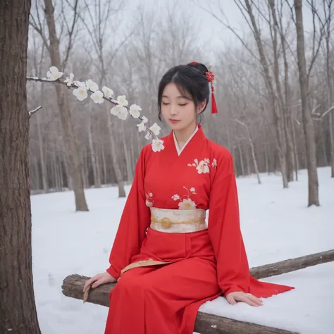 realistic,score_9, score_8_up, score_7_up, BREAK,
The image depicts a serene scene of a woman dressed in traditional Hanfu sitting in the snow. She is wearing a Hanfu with a blend of light blue and dark blue, complemented by a matching belt. The woman is s...