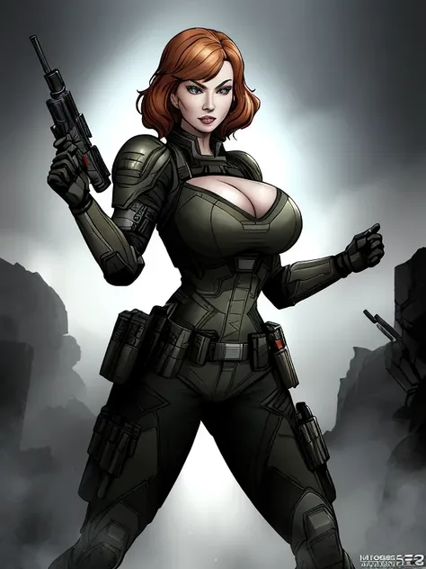 Imagine Christina Hendricks as an Call of Duty character, Christina Hendricks as a video game character, Call of Duty, Christina Hendricks in a First-Person shooter video game, created in Craig Mullins style. High-quality facial research of Christina Hendr...