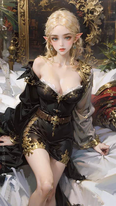 (Fechin Oil Painting - Fechin Oil Painting , oil painted) ((best quality)), ((masterpiece)), (detailed), elf ears ,big tits, big breasts snow
