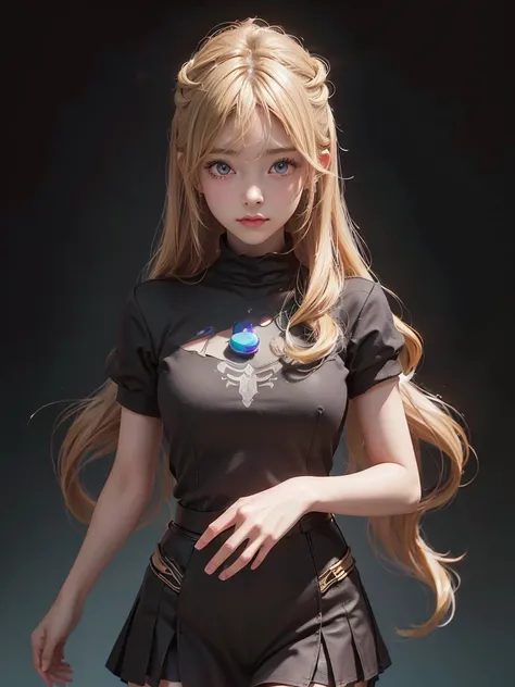 Polychrome, One Girl, night, dark, blonde, Show Viewer, Upper Body, In-person audience, Limited Edition Palette, Black background, Shine,(Highly detailed CG Unity 8k wallpaper),(masterpiece), (Highest quality), (Vaporwave Style), (Super detailed), (Best il...