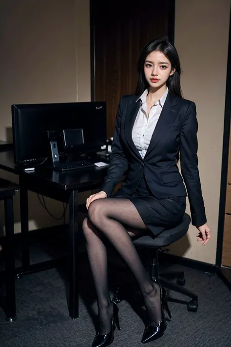 (Masterpiece), ((Best Quality)), (Masterpiece,Best Quality,offcial art,Extremely detailed CG unity 8k wallpaper), (Studio Supplies:1.3), Beauty Photography, miss，Solo,Elegant upper-class elite secretary in a business shirt,Perfect look，Double eyelid eyes，d...