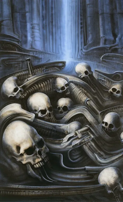 g1g3r, 0f1g, giger_style, giger_style, the image is a detailed view of h.r. giger's \" biomechanical landscape v\" plate, 

 the...