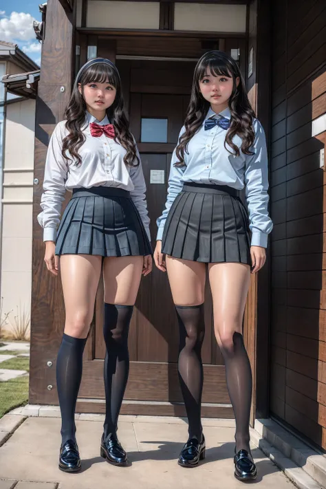 ultra-high resolution, realistic, very detailed, golden ratio, highest quality, (女子高校生2人がこちらを向いてare standing全身ショット), japanese hi...