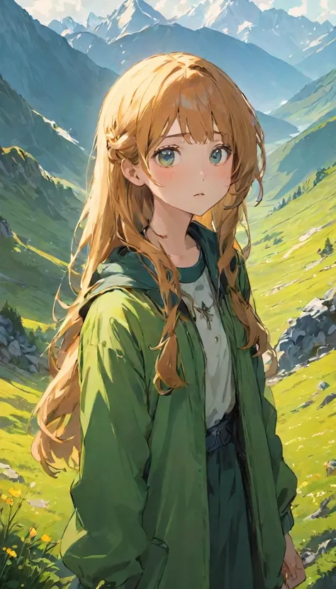 Highest quality, Absurd, Very detailed, In the mountains_this, 1 Girl, alone_concentrate,  Let your hair down