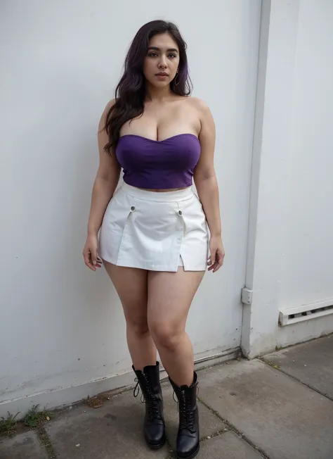 Plus size, sara Ali khan, somewhere in Norway, lavender hair, strapless top, low waist skirt, thicc, curvy, voluptuous body, curvaceous, boots