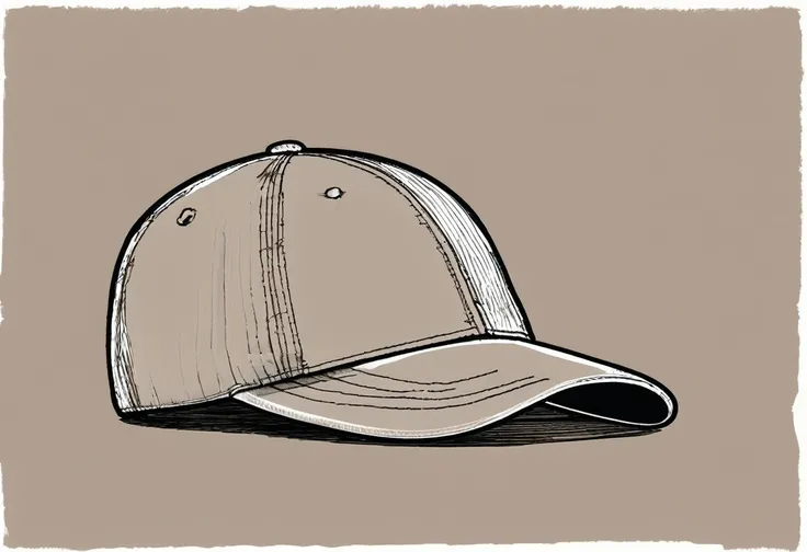 a drawing of a baseball cap, with a piece of fabric attached, product design, simple, sketch