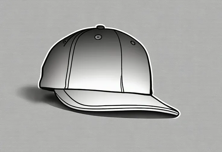 a drawing of a baseball cap, with a piece of fabric attached, product design, simple, sketch