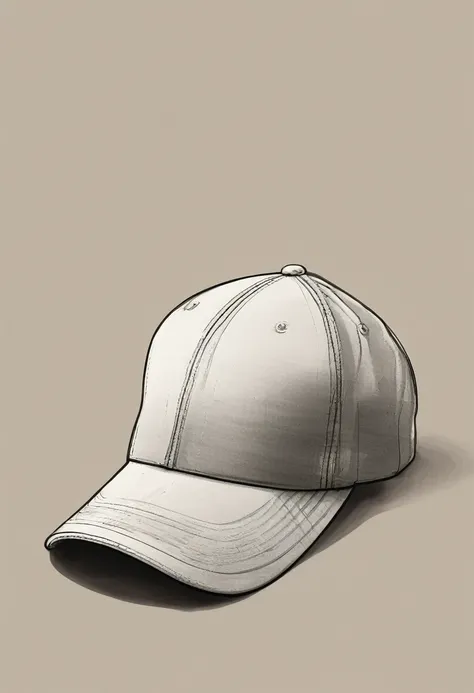 a drawing of a baseball cap, packaged, product design, simple, sketch