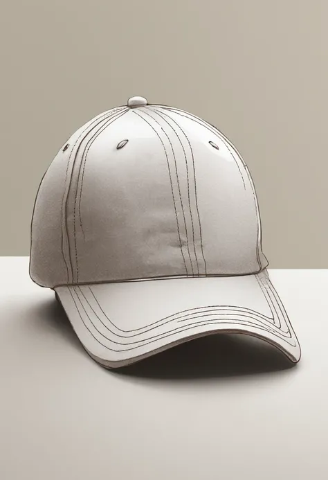 a drawing of a baseball cap, packaged, product design, simple, sketch