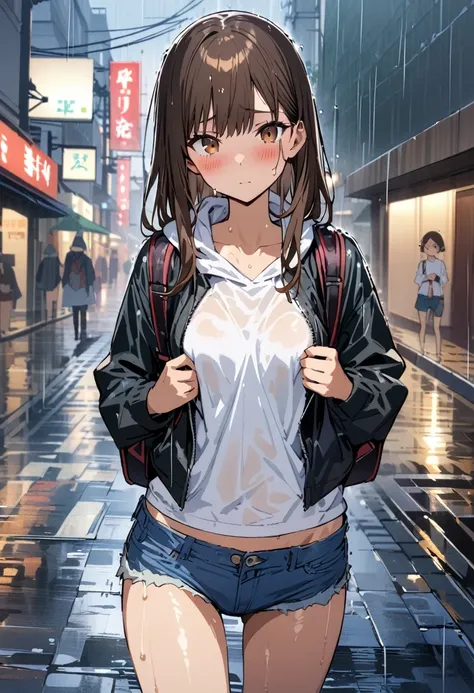 ((masterpiece,Highest quality;1.3,best illustration)),cowboy shot,1woman、25 year old beauty、独奏,((very small head:1.5)),dark brown hair,long hair,bangs,brown eyes,gorgeous eyes,blush,small breasts,((very long body:1.3)),((toned body,slender body,skinny)),gl...