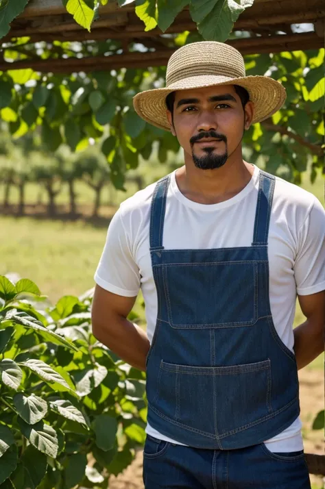 White skin Mexican man with goatee, short hair, Farmer 