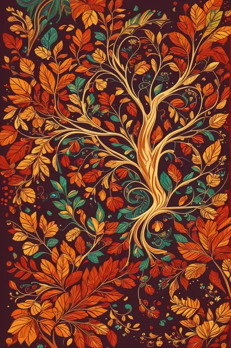 circular tree,four seasons,spring,summer,autumn,winter,leaves,roots,branches,trunk,ornate border,decorative,digital illustration,artwork,movement,time,swirling background,dark background,vibrant colors,natural,life cycle,growth,change,nature,life,peace,har...