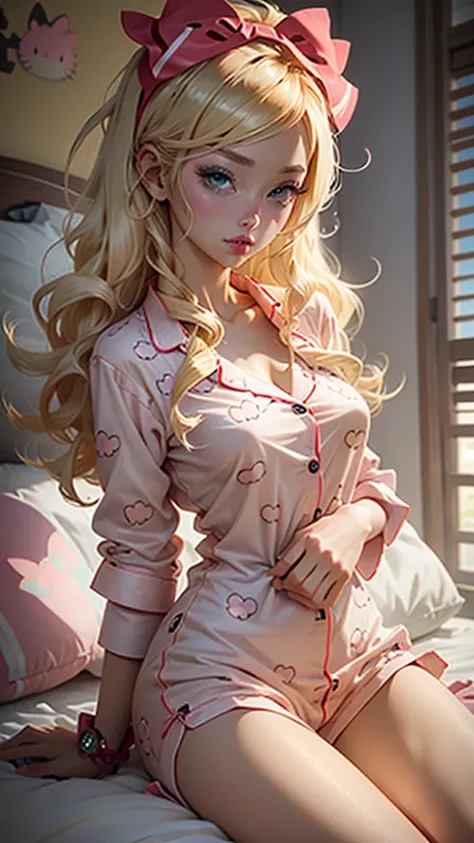 You can make an anime character with blonde hair and eyelashes and Hello Kitty pajamas. 