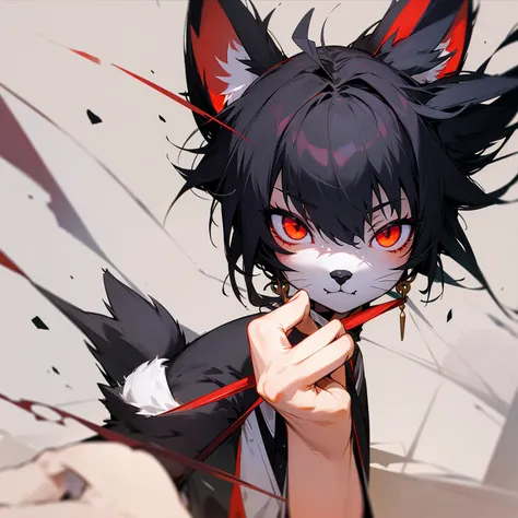 Cool Furry Cat with long ears, holding a knofe, red eyes, black Hair 