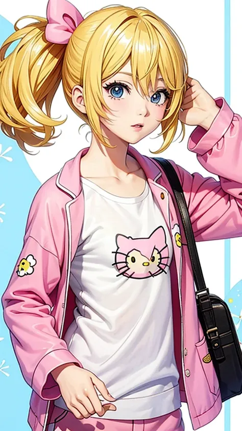 You can make an anime character with blonde hair and eyelashes and Hello Kitty pajamas. 