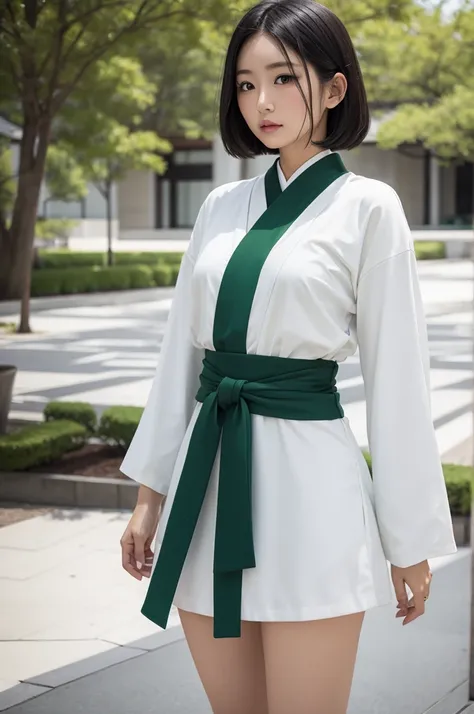 White outfit with warrior green, one with black Japanese hair 