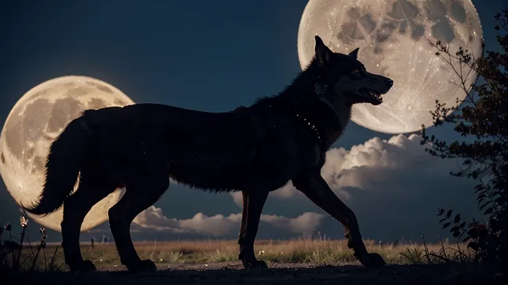 werewolf hyperrealistic and moon