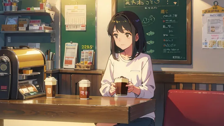 (Highest quality),lo-fi,girl,Drinking coffee