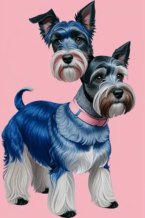 An illustration of a female Schnauzer dog with 6 colors in ranges of blue and pink