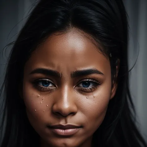 there is a beautiful black womans face with a tear drop running down on her face, tears dripping from the eyes, tears drip from the eyes, tears running down face, crying one single tear, crying tears, a close up shot of a crying eye, sad eyes tears, tear o...