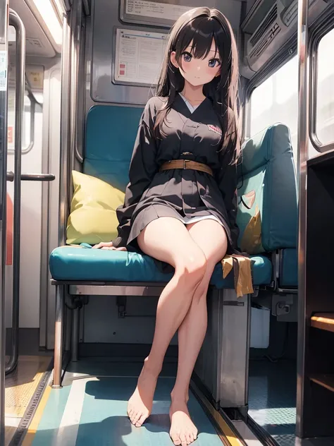 Highest quality、Masterpiece、8K、Japanese women、30th Generation、sexy、naked、pubic hair、Slender figure、Beautiful feet、Realistic hands、on the train