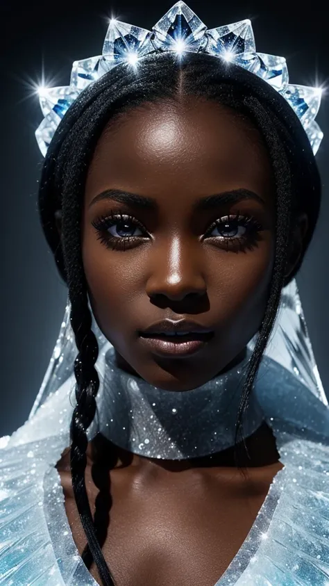 


A beautiful dark-skinned black girl, with black hair, dark eyes beautiful eyelashes perfect highlighting your eyes , shaped like an ice crystal, the result of your relationship with the icy element. Her dark skin and piercing eyes reflect her power and ...