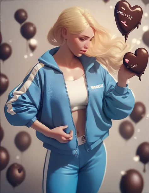 1girl, wearing a blue tracksuit, blonde bob, in a chocolate factory,
#partial blueberry inflation
#full blueberry inflation
#hyper blueberry inflation
#spherical inflation
#lactation through clothes
#lactation
