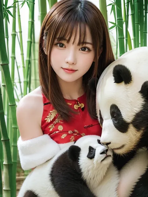 One Girl, (Beautiful girl, Delicate girl:1.3), (15 years old:1.3),
break, (Chinese National Costume:1.2),
break, (bamboo forest:1.2), (Cuddling a Giant Panda:1.2),
break, Very beautiful eyes, (Symmetrical eyes:1.3),
break, Small breasts, Brown eyes, Parted...