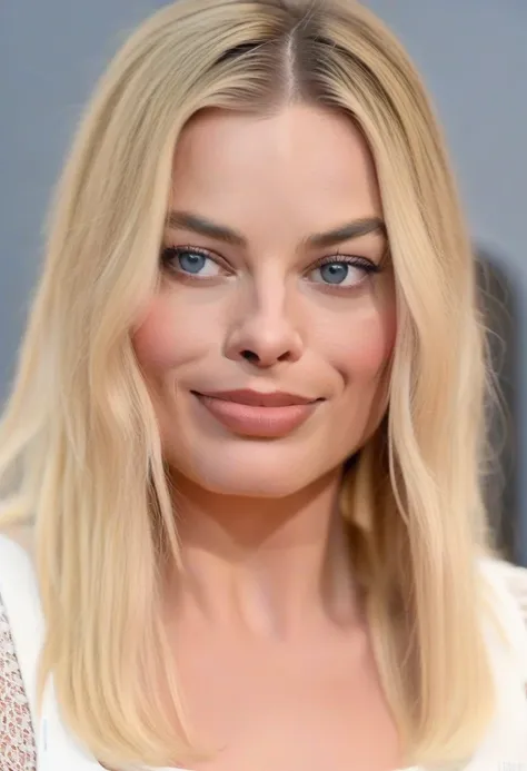 full body photograph of margotrobbie with long blonde hair posing for a portrait, smiling, white skin, blue eyes, attractive bea...