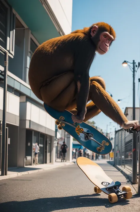 Create a skateboard brand logo with a monkey riding a skateboard