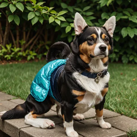 dog in bird outfit