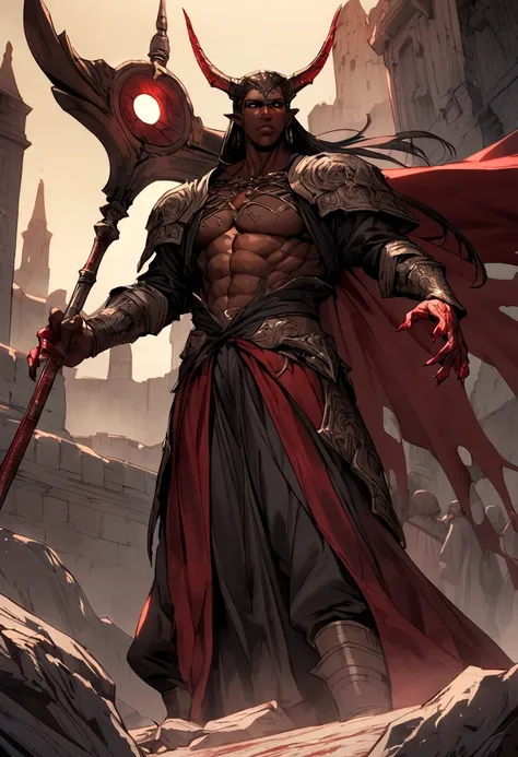 create an impaler half-elf that remembers having blood magic with dark skin color MAN