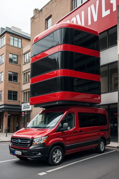 Create a red and black van with a sign on top that says, GL transport