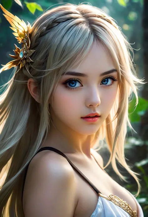 anime like realistic most beautiful girl in fantasy world, zoom uo to her head