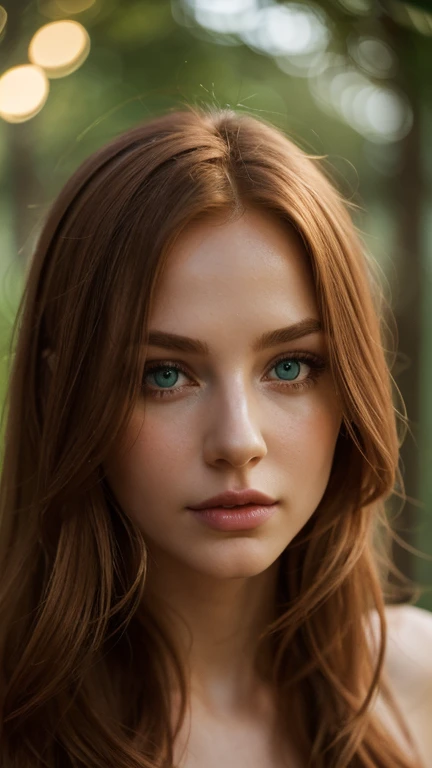 (Best Quality, HDR, professional), nude redhead woman with medium long hair and green eyes, (detailed eyes, detailed lips), (vibrant colors), (stylized, conceptual art), (scenic background), (soft lighting), (bokeh), sexy pose