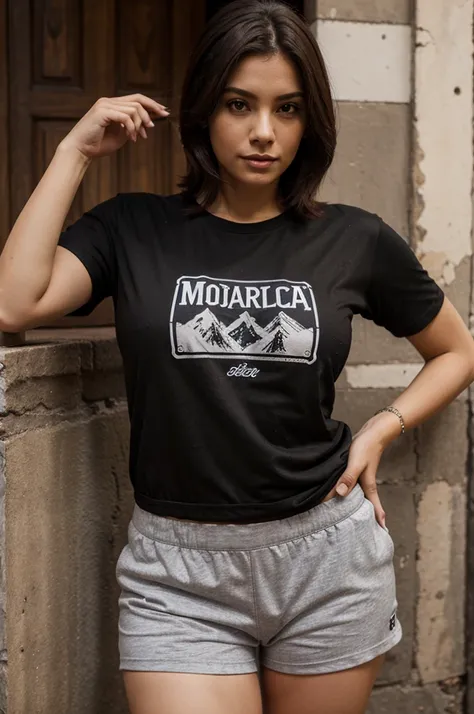 Mockup modelo  com tshirt  preta sem estampa, com short