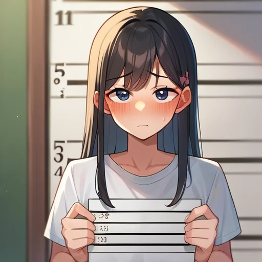 score_9, score_8_up, score_7_up, score_6_up, score_5_up, score_4_up, BREAK, source_cartoon, source_anime, cute capybara  blush, holding sign, mugshot, sad, looking at viewer, long hair   