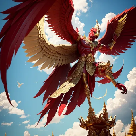 garuda, a male anthropomorphic bird, has the appearance of a bird. the head and appearance are that of a bird. has a bird's head...