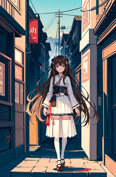 1girl,  solo, outdoors, long hair, holy place, Original,(Illustration:1.1),(Best Quality),(masutepiece:1.1),(the Extremely Detailed CG Unity 8K Wallpapers:1.1), (Colorful:0.9),(mid-shot:0.95),(extremely detailed beautiful face),(Solo:1.2), (girl),(((Lori))...