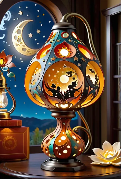 Gourd lamp. A lamp in the shape of a gourd. Delicate design. Beautiful luster. Shapes of the moon, sun, stars and are carved out. When lit, beautiful patterns emerge. Relaxing. 
steam locomotive、Paper Art、Three-dimensional, colorful、Delicate and beautiful ...