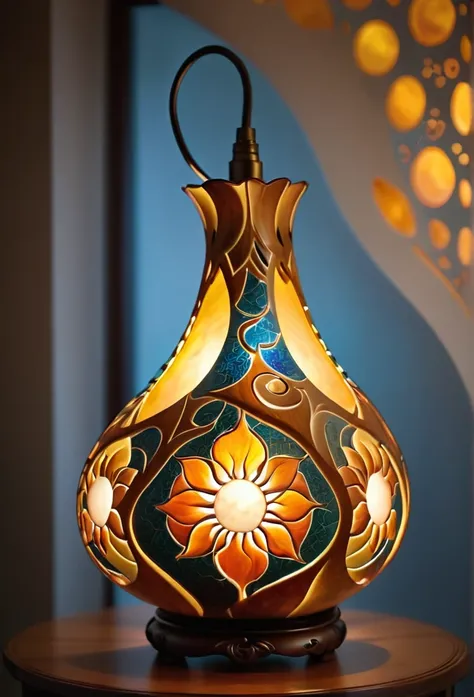 Gourd lamp. A lamp in the shape of a gourd. Delicate design. Beautiful luster. Shapes of the moon, sun, and are carved out. When lit, beautiful patterns emerge. Relaxing. Three-dimensional, colorful、Delicate and beautiful curves,


