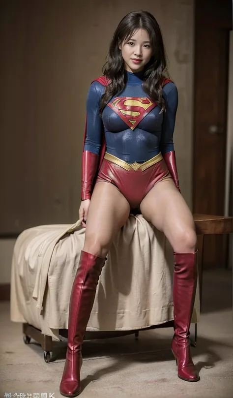 No background、(((Beautiful legs in black tights.)))、(((Legally express the beauty of your smile)))、((((Make the most of your original images)))、(((体にぴったりフィットするSupergirl Costume)))、(((Supergirl Costume)))、(((short and beautiful hair)))、(((suffering)))、(((Pl...