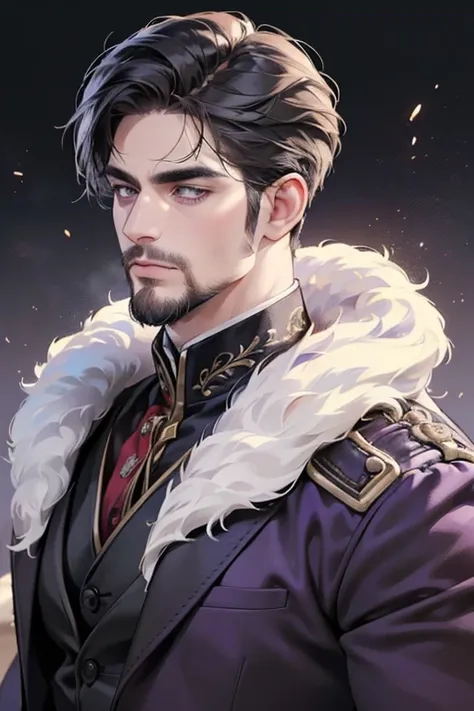 (best quality,4k,8k,highres,masterpiece:1.2),ultra-detailed,(realistic,photorealistic,photo-realistic:1.37),30 year old man,3 day beard,handsome anime,portraits,strong,masculine,dark hair,sharp jawline,mesmerizing purple eyes,perfectly styled hair,cool ani...