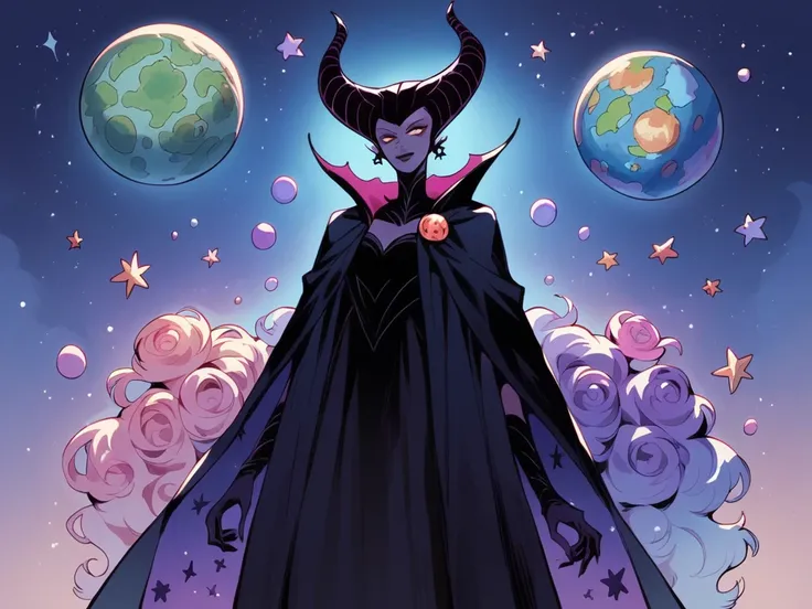 Manga cover Entity cosmic woman stars maleficent nebula dark cloak dark skin giant dark dress white details holding a planet Earth universe title multiverse volume 1 Assunção